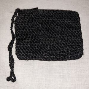 Small Black Crochet Wristlet Pouch Zip Top Wallet Coin Card Purse
